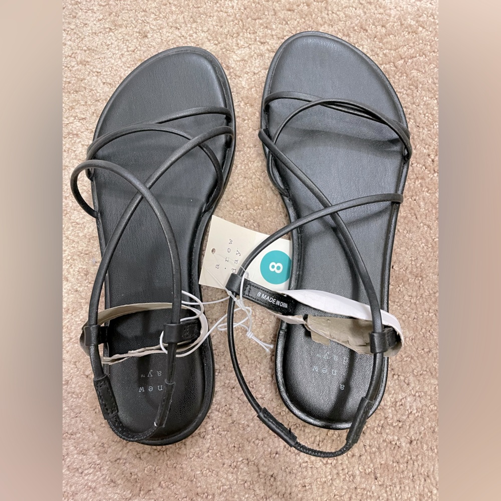 A New Day Black Strappy Sandals, size 8 NWT